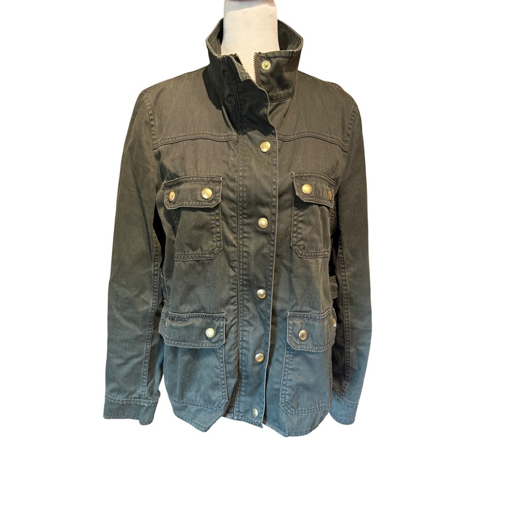 J.Crew Womens Medium Dark Olive Green Cotton Utility Field Jacket Bellows Pocket